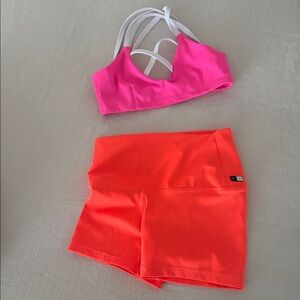 Pink Sports Bra and Orange Shorts Set
